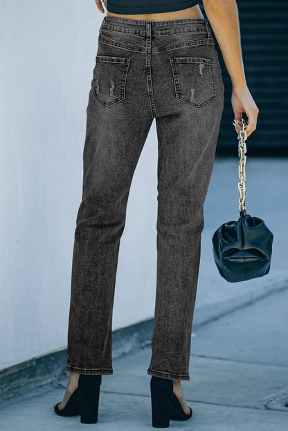 Grijze knopenzakken Distressed jeans