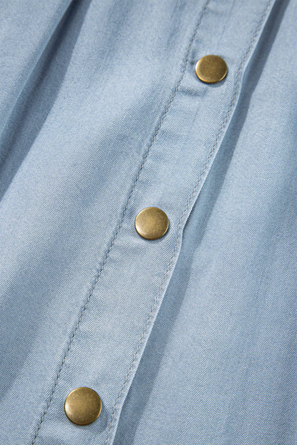 Jupe longue en jean bleu brume entièrement boutonnée