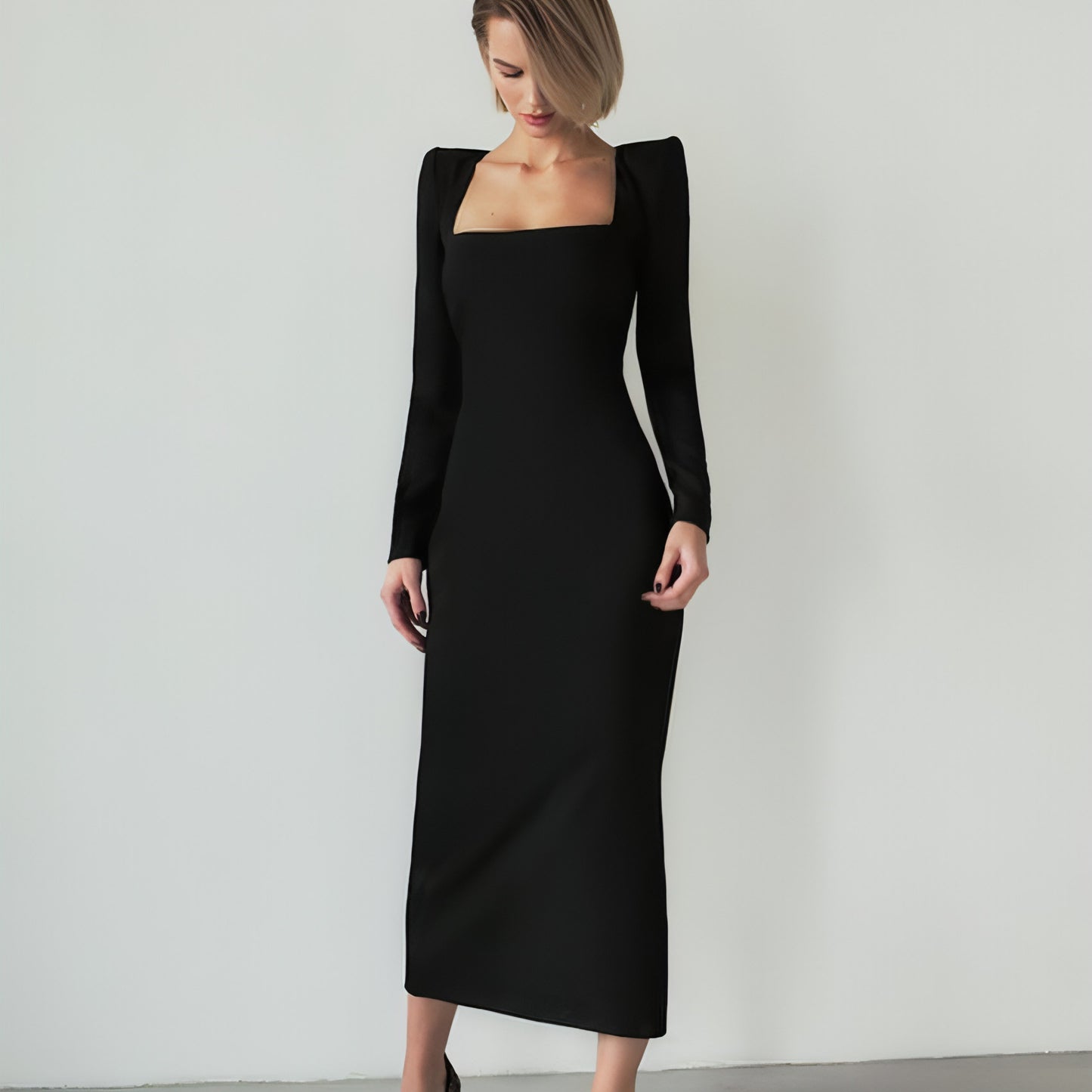 A1. Long Skirt, Square Neck, Slim Fit