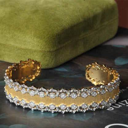 925 Silver Textured Gold Craft Hollow Vintage Bracelet