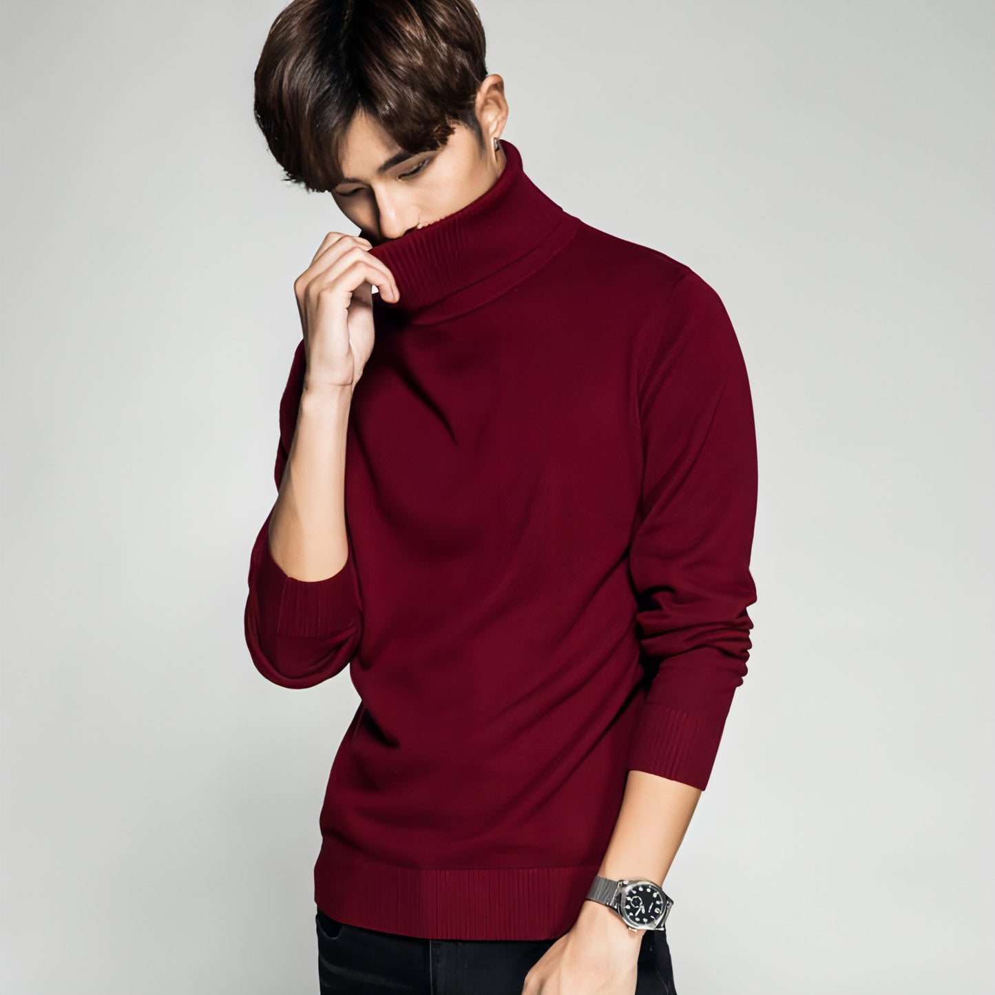 Solid Color Long Sleeve Turtleneck Pullover Men's Base Sweater