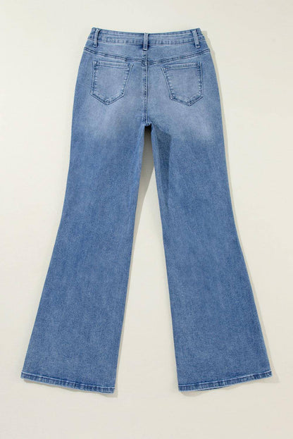 Ashleigh Blue Acid Wash distressed široke nogavice traperice visokog struka