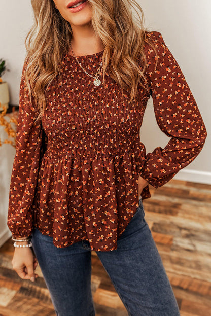 Boho Floral Pomceed Bust Ruffled Blouse Blouse