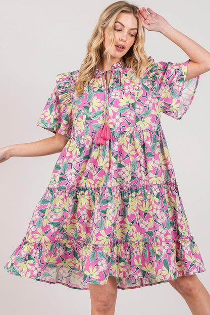 SAGE + FIG Floral Ruffle Short Sleeve Dress