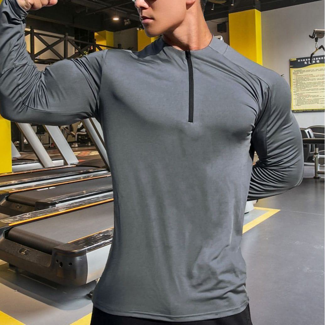 Sports Fitness Men's Long Sleeve Top Zip-up Shirt Trousers Two-piece Suit