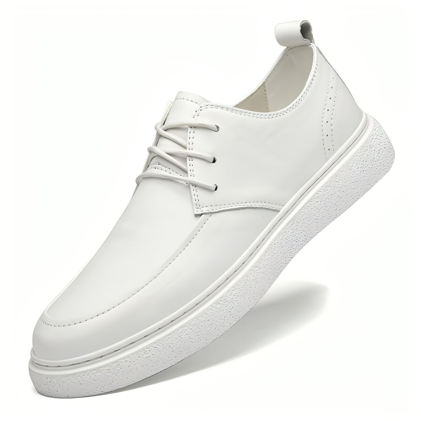 Zapatos casuales de hombre de primera capa de piel de vaca con suela de cuero y punta redonda, de corte bajo, color blanco