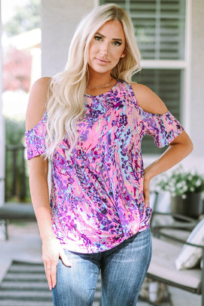 Multicolor lavendel blomsterprint kald skulder bluse