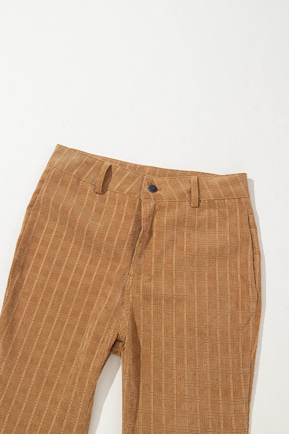 Grapefruit Orange Checkered Corduroy Flare High Waist Pants