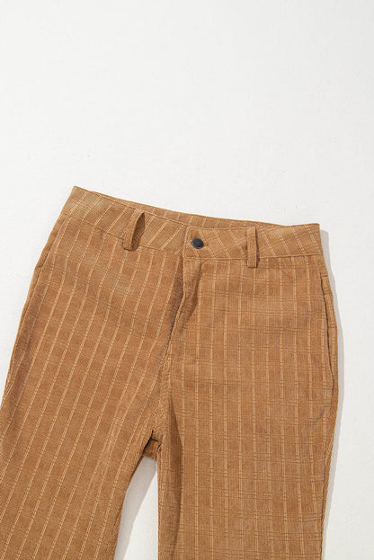 Grapefruit oranje geruite corduroy flare hoge taille broek