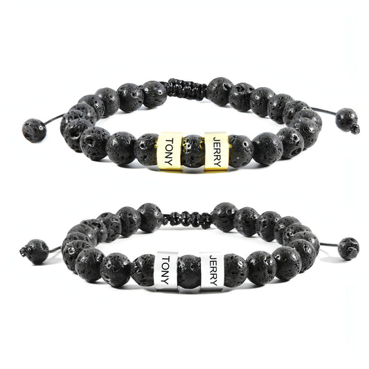 Stainless Steel Bead Bracelet – Adjustable Black Lava Stone Bracelet