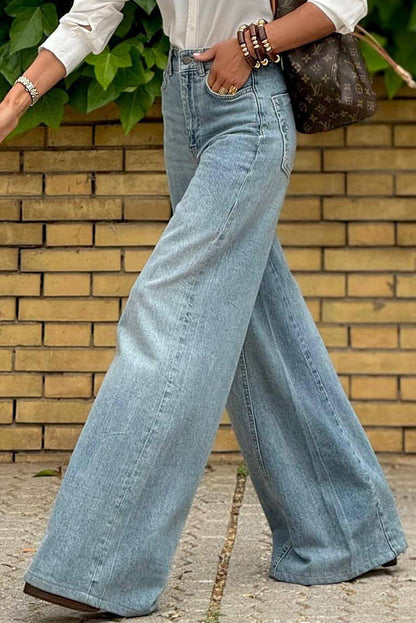 Dämmerung Blue Säure waschen extra breites Bein hohe Taille lange Jeans