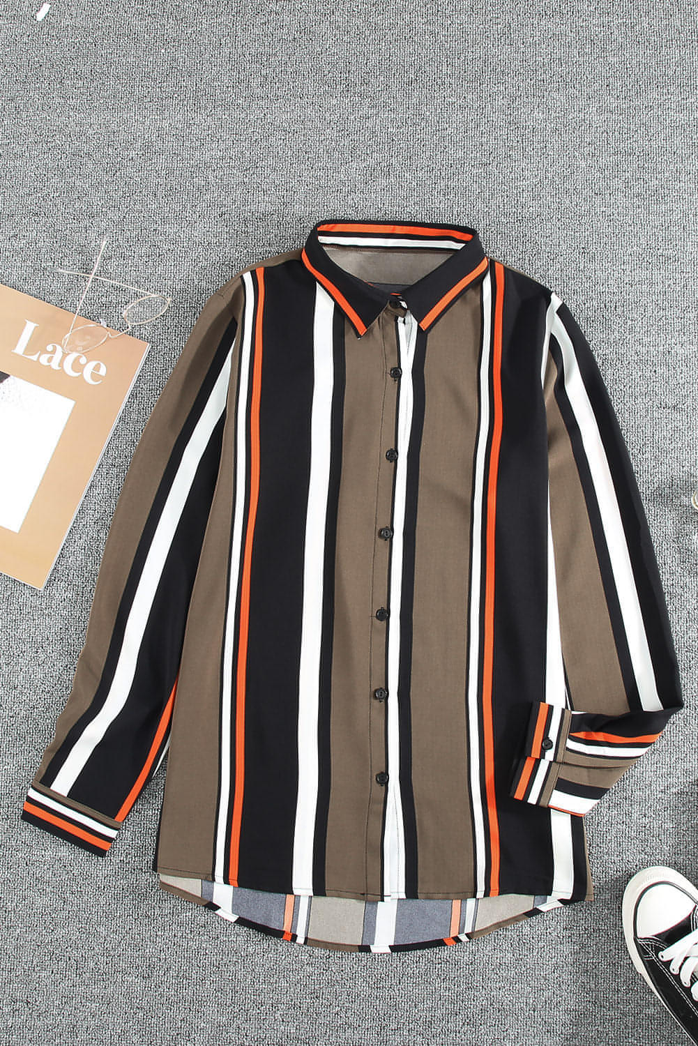 Black Brown Striped Modern Women Shirt - WORLDSHOP