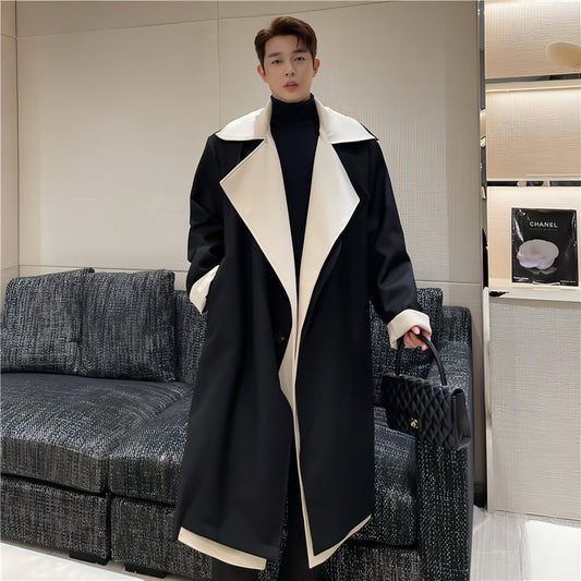 Fashionable Contrast Color Large Trench Coat