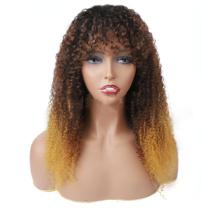 Real Hair Full Mechanism Headgear Three-color Smooth Hair Cover Kinky Curly Wigs