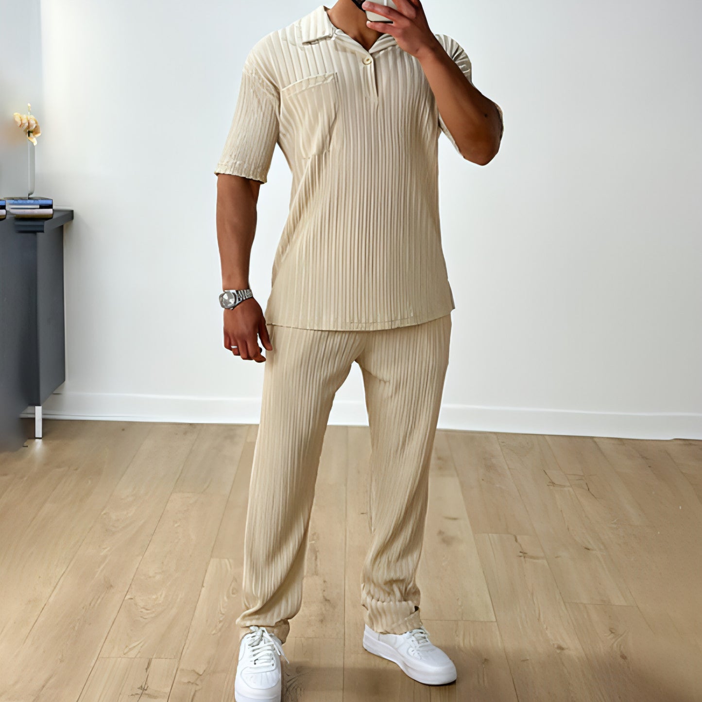 Fashion Casual Polo Short Sleeve Shirt Trousers Two-piece Set Men's Suit