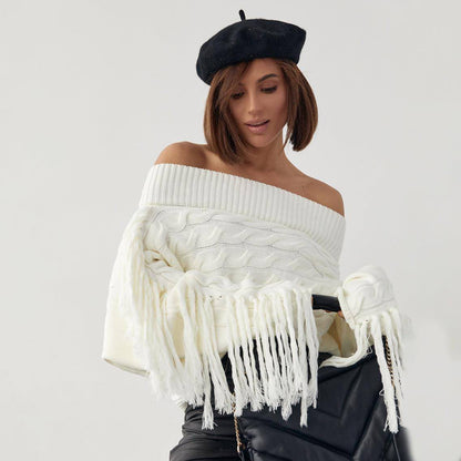 A Pure Color Elegant Style Woolen Tassel Design Sweater  Women