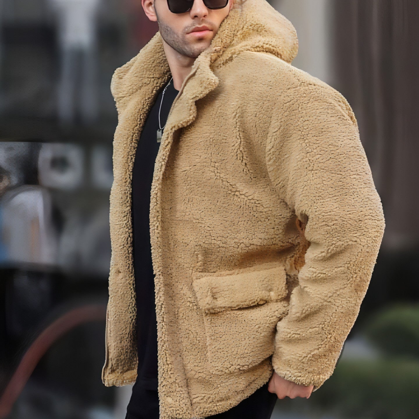 Autumn And Winter Men's Hooded Solid Color Coat Jacket Polar Fleece European And American Leisure Trendy