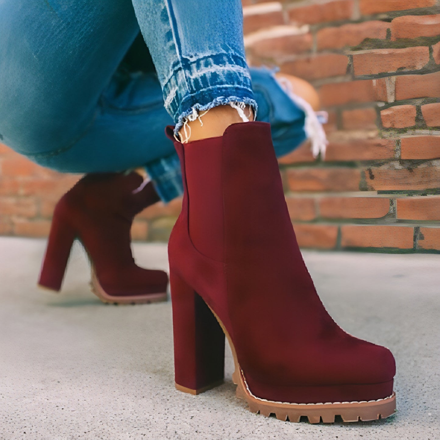 Round-toe Ankle Boots Solid Leopard Print