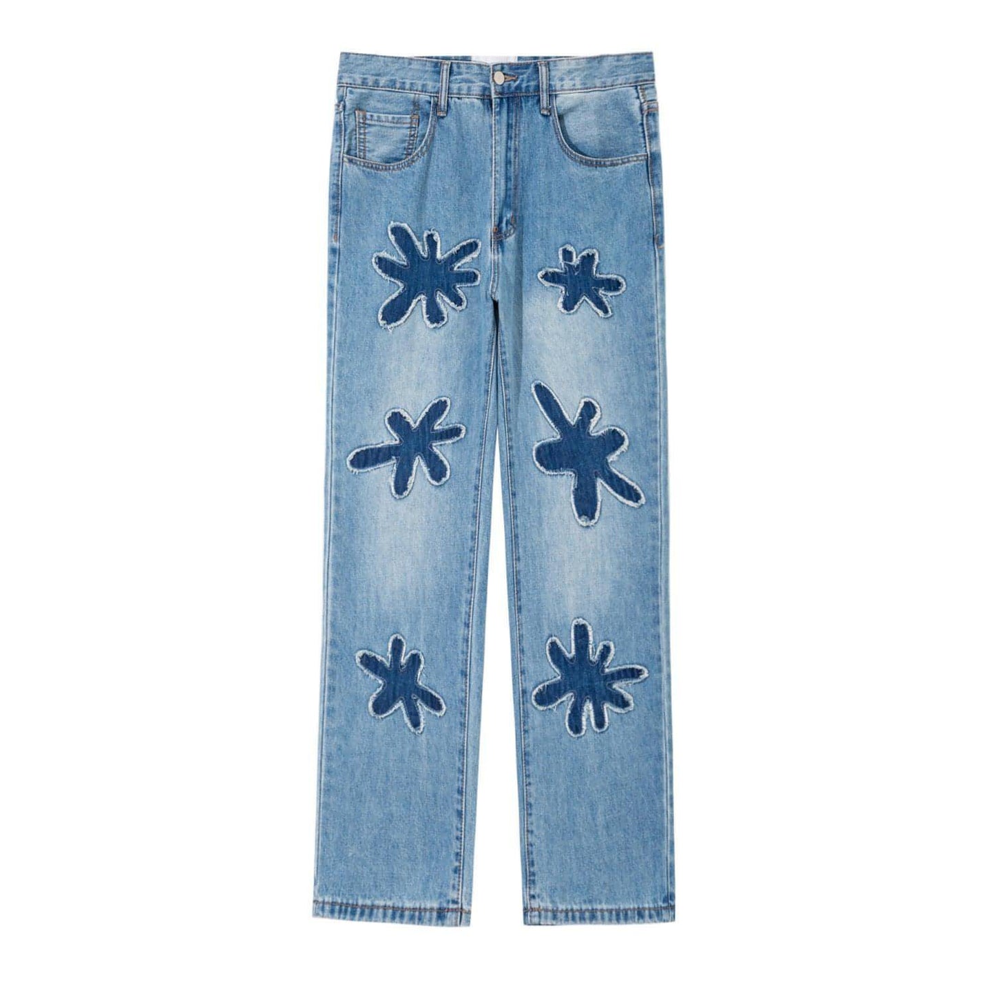 Retro Burnt Flowers Niche Wash Old Jeans For Men