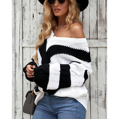 Striped Stitching Sweater Pullover