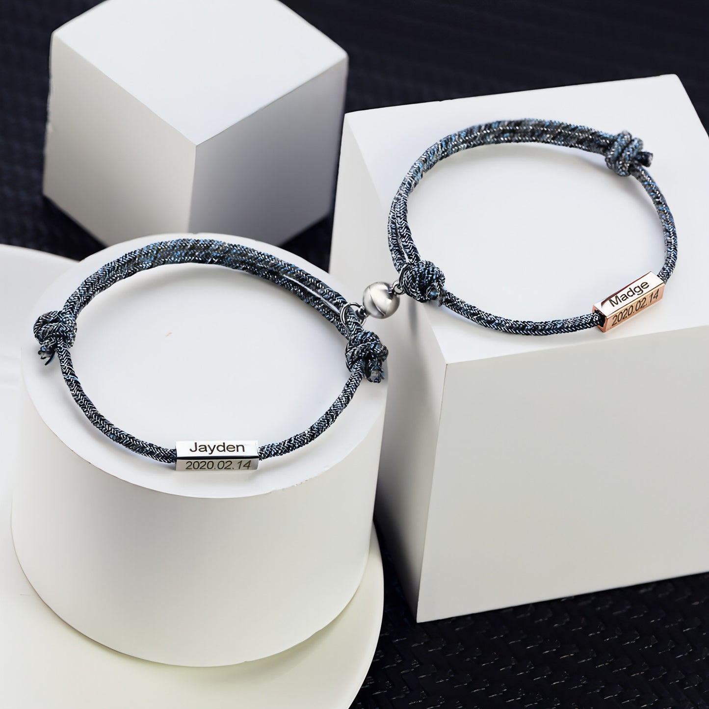 Magnetic Engraved Couple Bracelet – Stay Connected, Always!