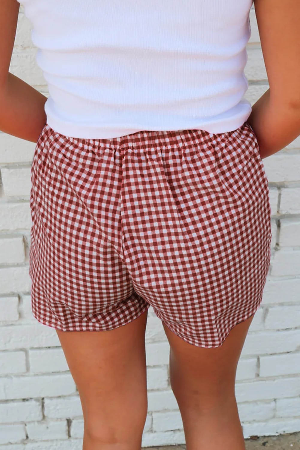 Red Plaid Gingham tryckt höga midjeshorts