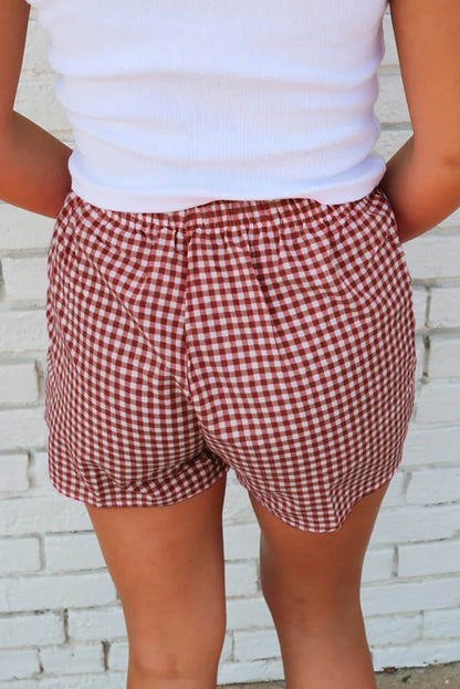 Gingham de Gingham vermelho de shorts de cintura alta