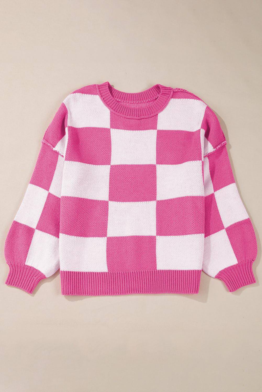 Rose Checkered Bishop Sleeve Sweater