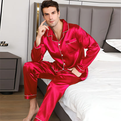 Men's Long Sleeve Loose Plus Size Pajamas Suit