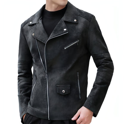 Chaqueta de cuello de traje para hombre con abrigo de cuero acolchado de terciopelo de moda