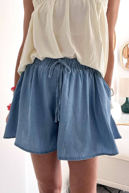 Short en jean à jambe large et taille élastique bleu crépuscule