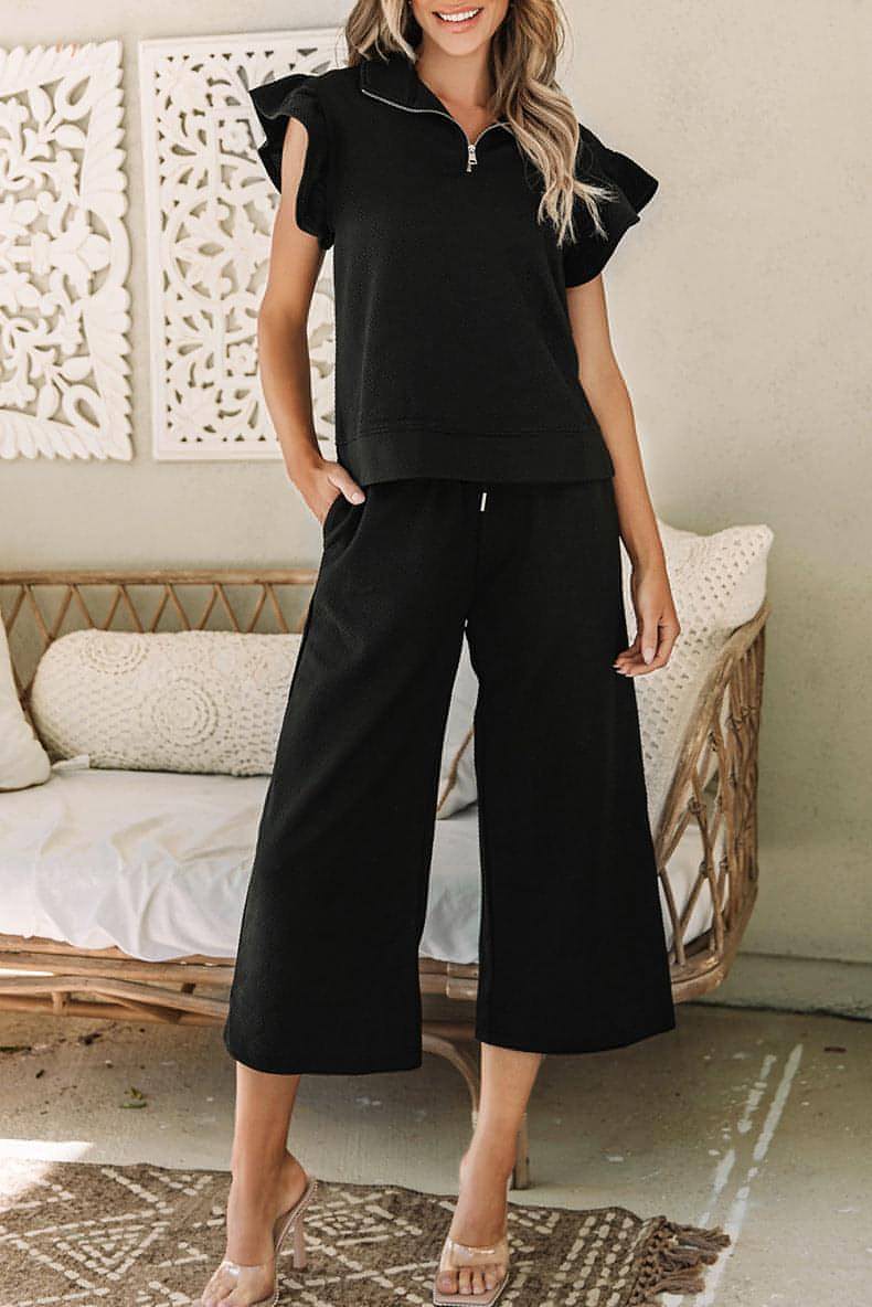 A1. Ruffle Edge Pants Two-piece Set For Women