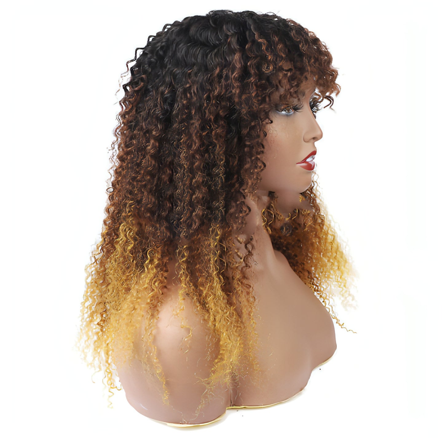 Real Hair Full Mechanism Headgear Three-color Smooth Hair Cover Kinky Curly Wigs