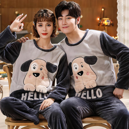 Couples Warm And Velvet Thickened Flannel Home Service Pajamas Set