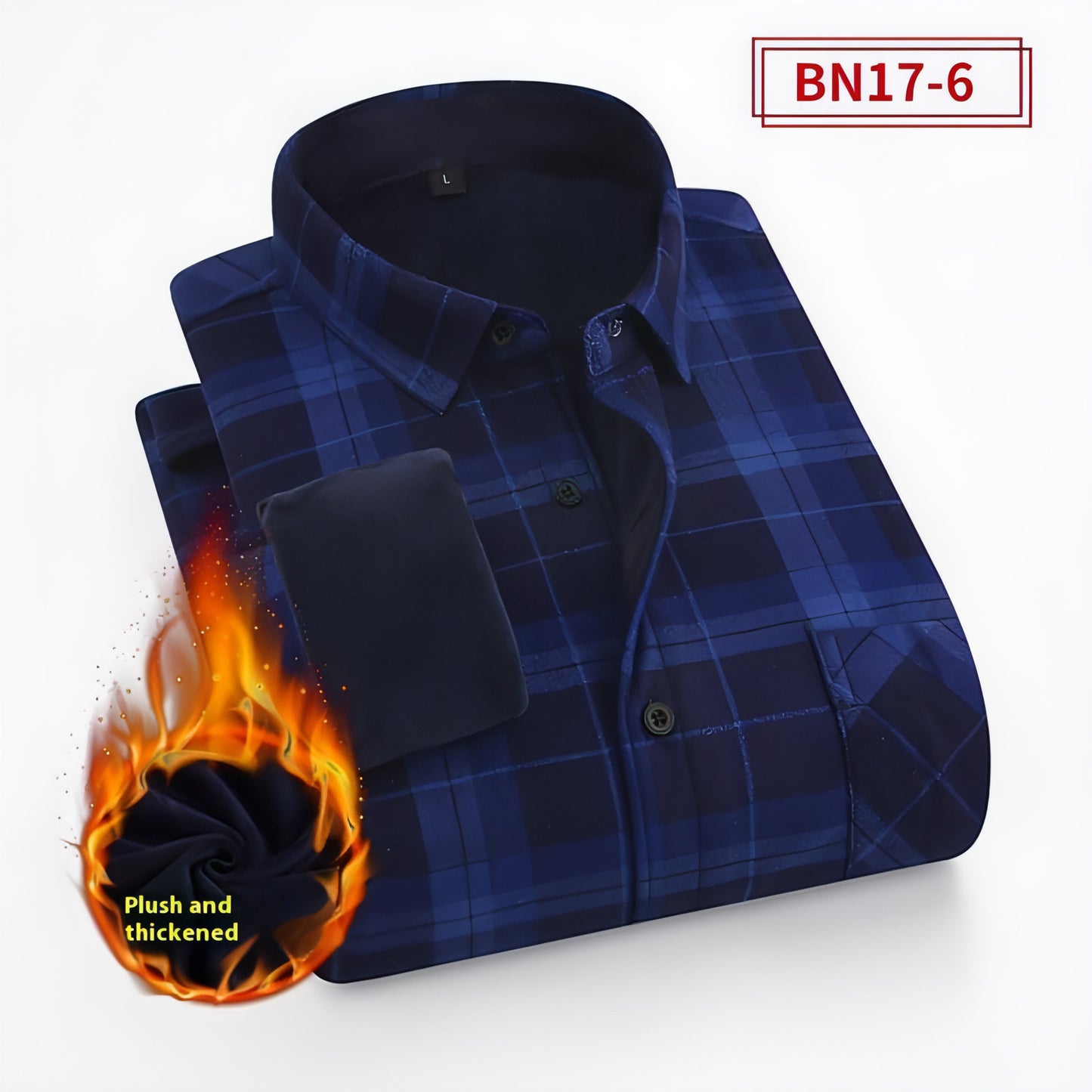 European And American Size Handsome Fleece-lined Thick Warm DressShirt