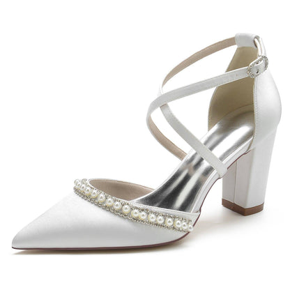 Women's Fashion Pointed Toe Chunky Rhinestone High Heels Shoe