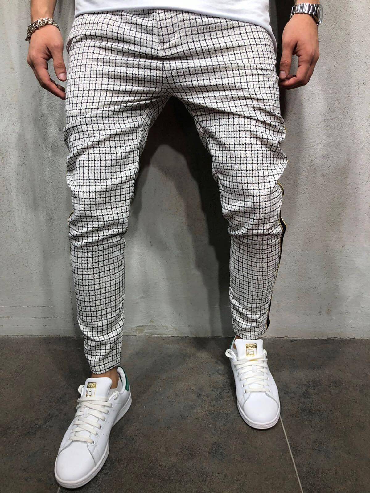 Men's Slim-fitting Cool Casual Sports Striped Side Ribbon Trousers (Jeans & Pants)