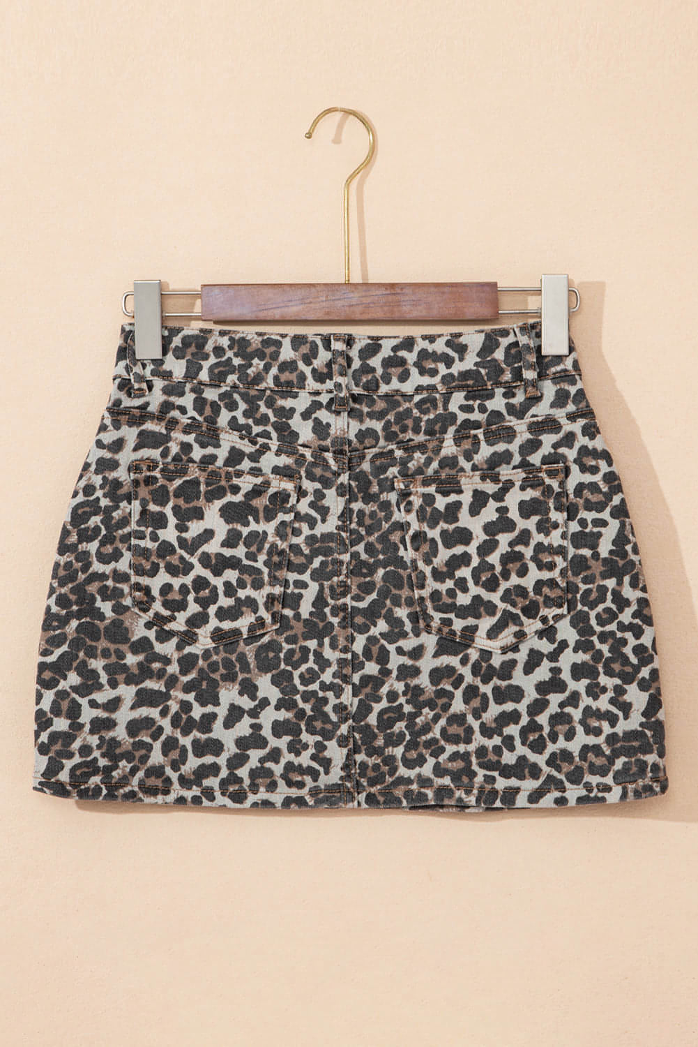 Kaki leopard denim minikjol