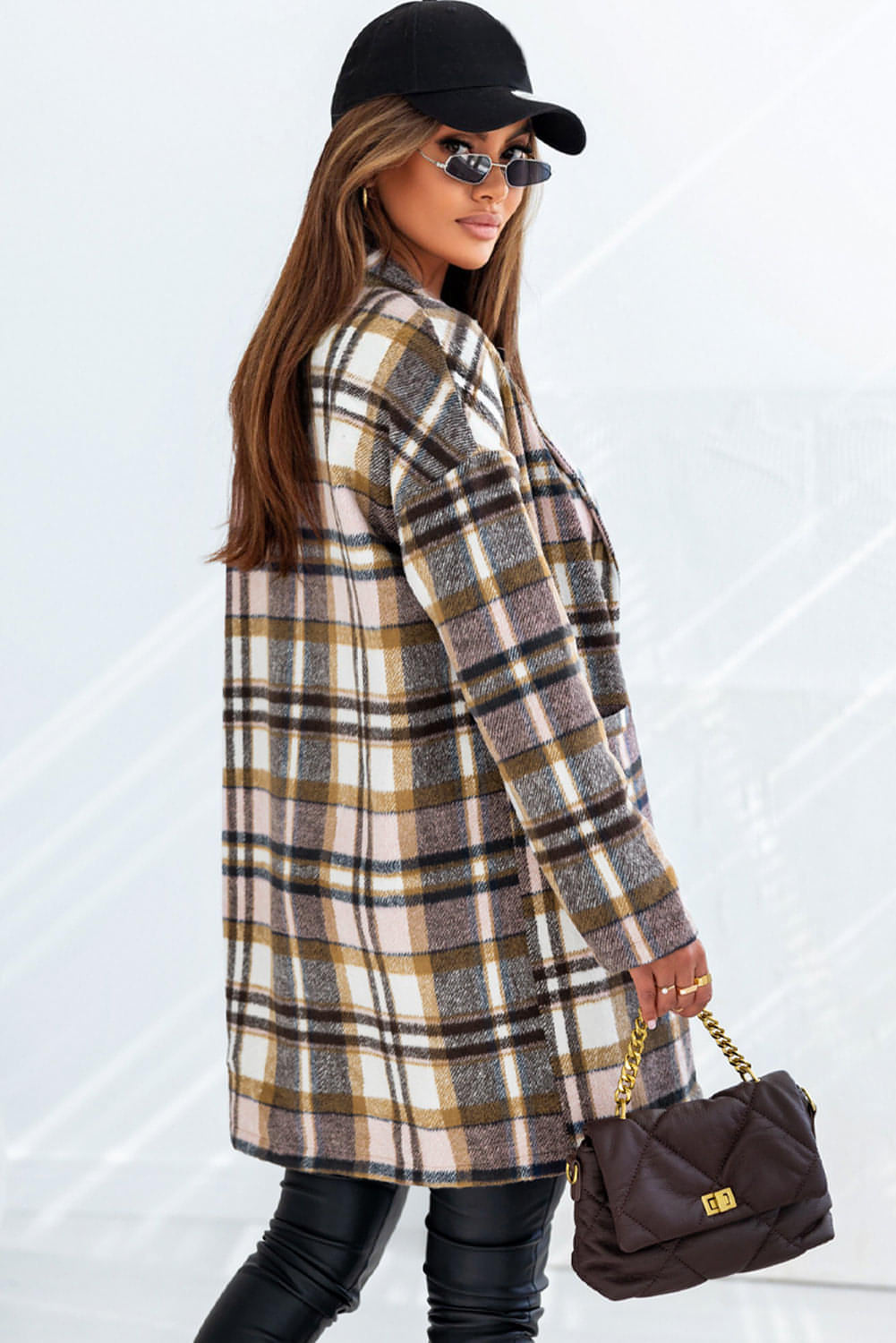 Rosa Plaid -Knopf -Up -Manteljacke