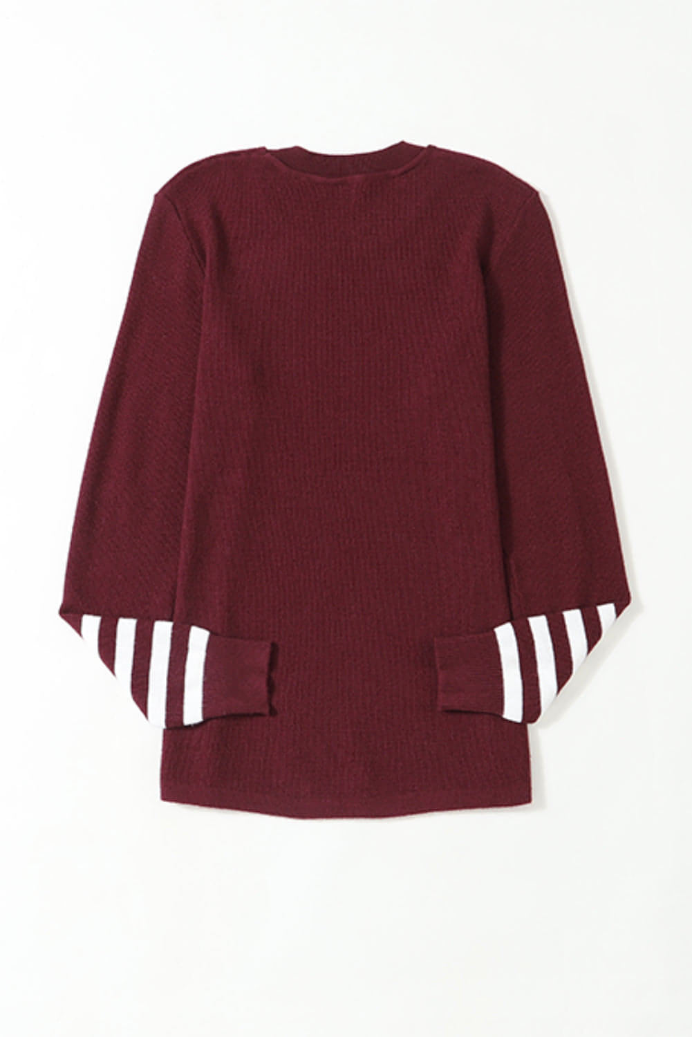 Red Striped Sleeve Plain Knit Sweater