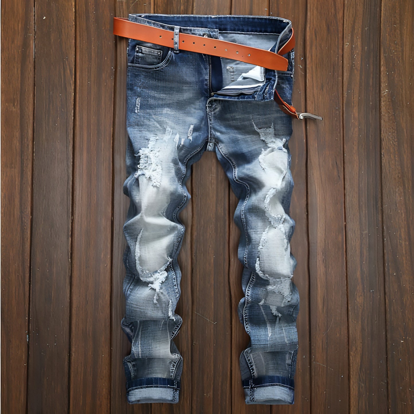 Light-colored Ripped Jeans Men's Scraped Broken Trousers Slim Small Straight Leg Pants