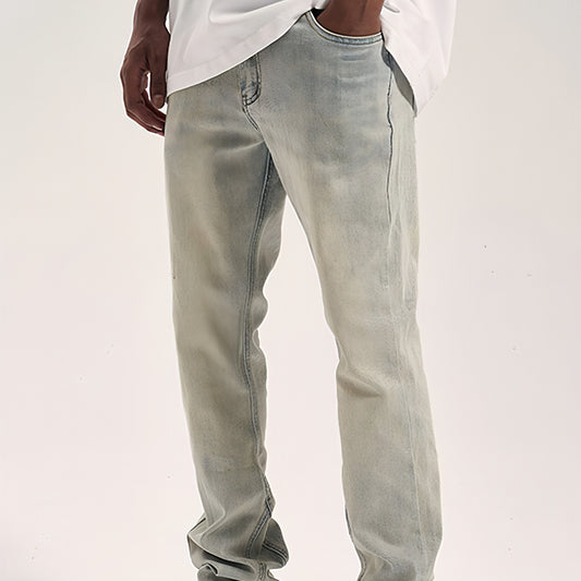 Pantalones casuales para hombre desgastados y lavados con barro amarillo High Street