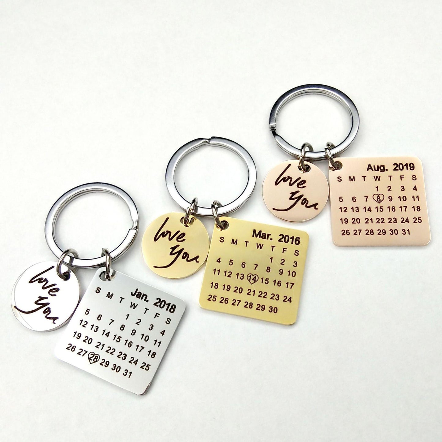 Custom DIY Personalized Calendar Keychain – Stainless Steel Engraved Date Pendant