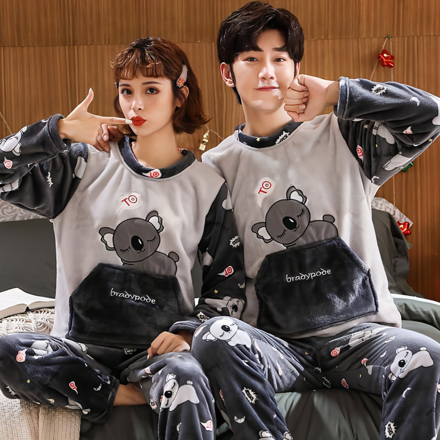 Couples Warm And Velvet Thickened Flannel Home Service Pajamas Set