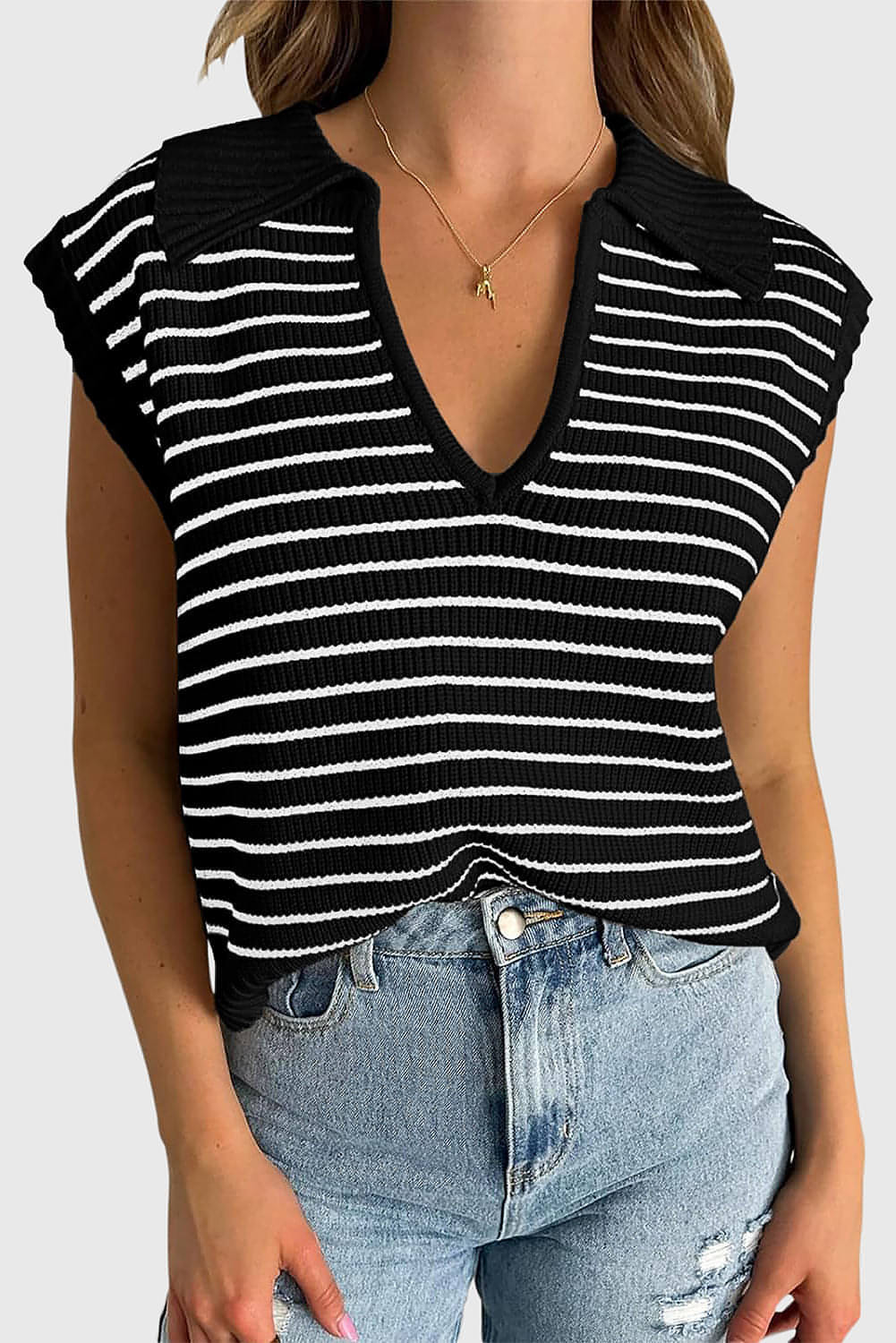 Black Stripe zavrnitev v vratu pulover top