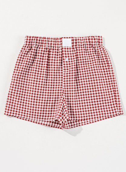 Short taille haute imprimé vichy à carreaux rouge