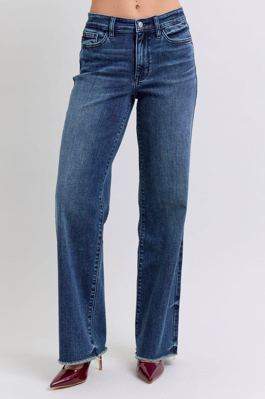 Judy Blue Full Size Raw Fell Mid Rise Jeans