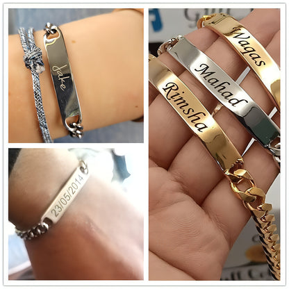 Personalized Engraved Titanium Steel Bracelet – Custom Name & Message Jewelry