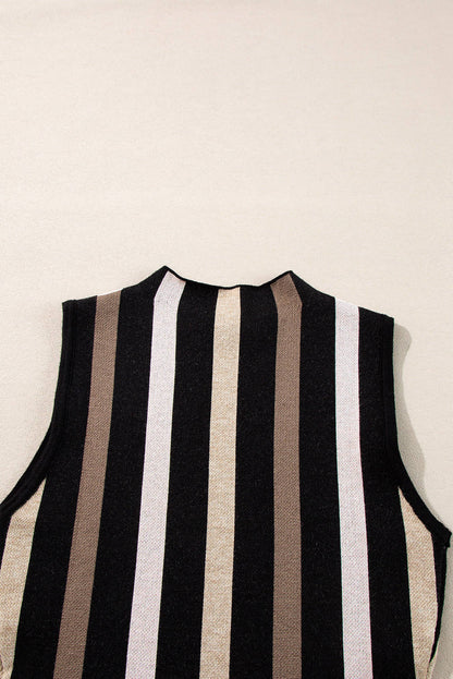 Black Stripe Slim Fit O Neck Sweater Vest