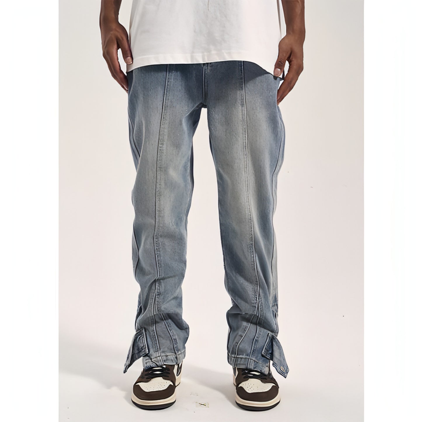 High Street Distressed 3D Cut Jeans With Side Zipper Men